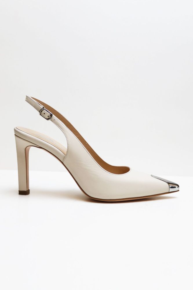 Burnu Galvanizli Arkası Açık Stiletto  EKRU D791952EKRU resmi