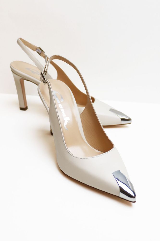 Burnu Galvanizli Arkası Açık Stiletto  EKRU D791952EKRU resmi