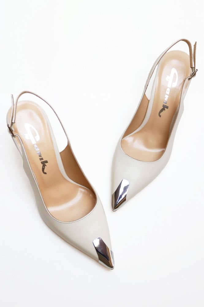 Burnu Galvanizli Arkası Açık Stiletto  EKRU D791952EKRU resmi