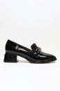 Loafer Metal Topuklu Zincir Detaylı Şık Ayakkabı  SIYAH RUGAN