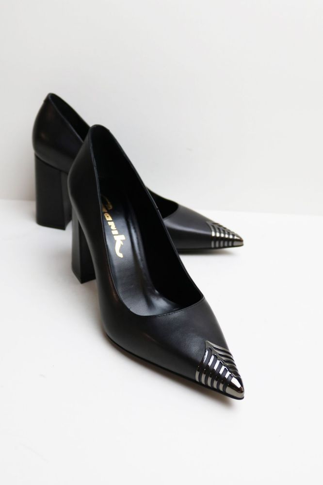 Kalın Topuklu Burnu Galvanizli Stiletto  SIYAH D79942SIYAH resmi