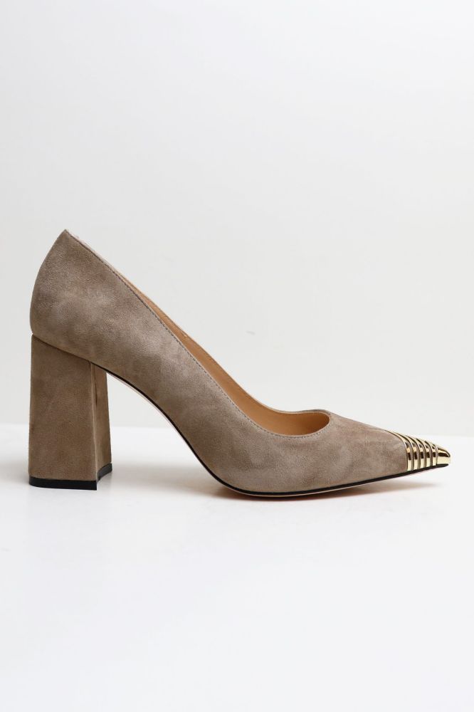 Kalın Topuklu Burnu Galvanizli Stiletto  VIZON SUET D79942VIZON SUET resmi