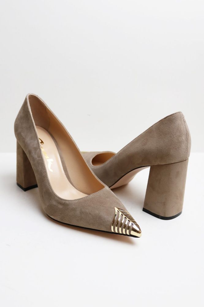 Kalın Topuklu Burnu Galvanizli Stiletto  VIZON SUET D79942VIZON SUET resmi